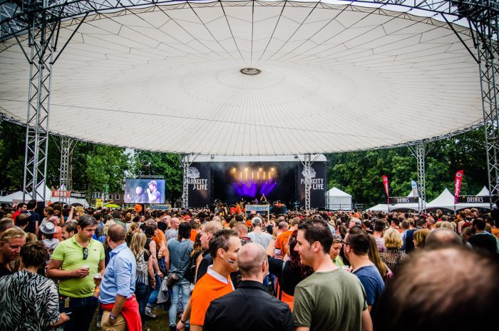 Publiek onder de "Perfect Sky" tijdens ParkCity Live, Heerlen 5 juli 2014
